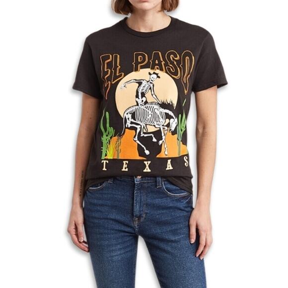 Philcos T-Shirt El Paso Skeleton Graphic Short Sleeves Black Women's US S NWOT - Picture 1 of 8